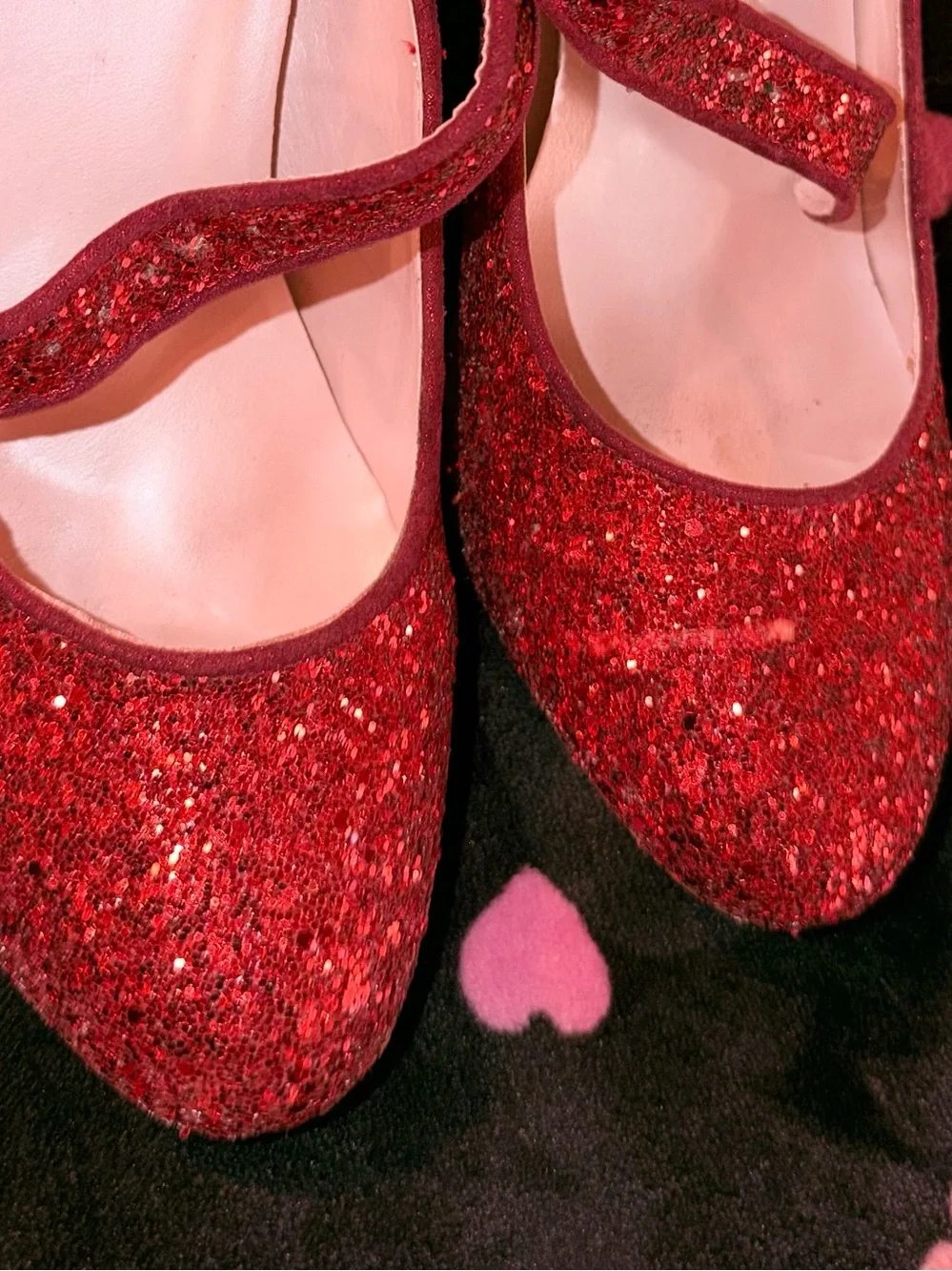 Red Glitter Mary Jane Block Heel Pumps